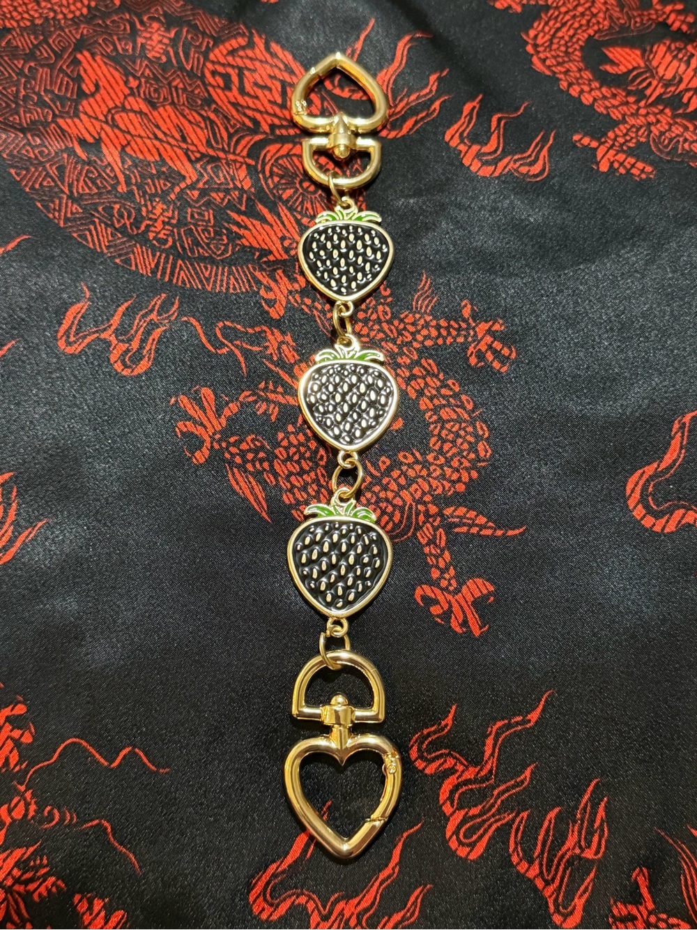 Strawberry bag extender charm- black